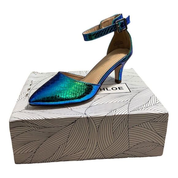 Chase & Chloe Rainbow Snake Iridescent Pointed Toe Heels NIB Designer US 5.5 - Picture 7 of 15